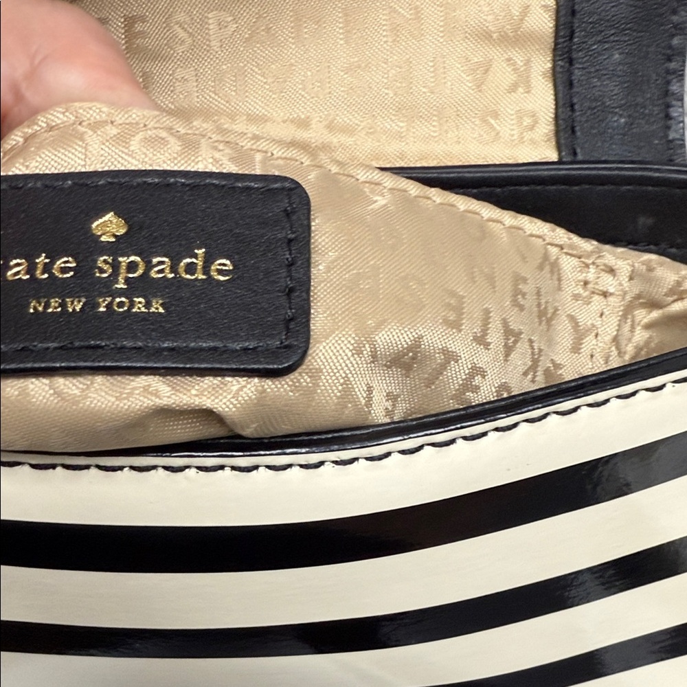 Kate Spade Black and Cream Striped Patent Leather Crossbody Bag - Picture 10 of 11